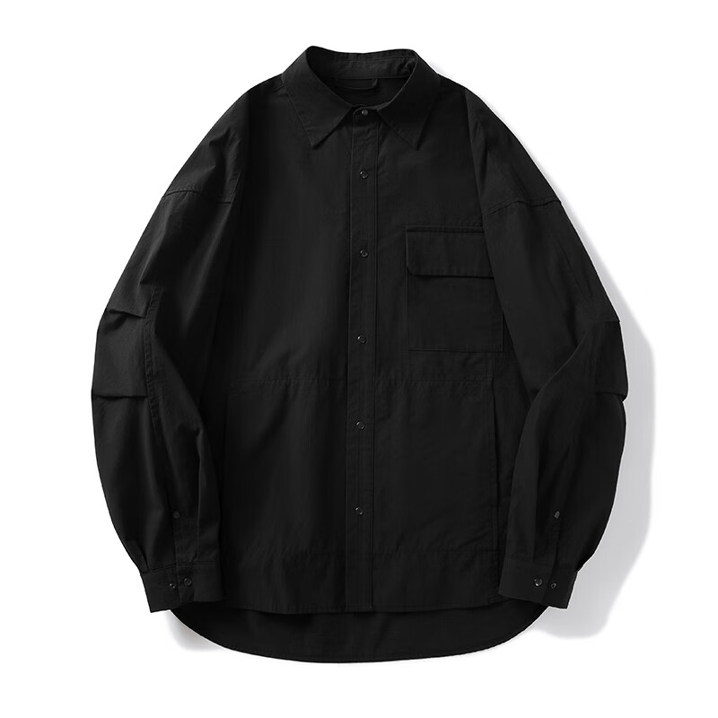 MARKLESS秋季新款衬衫男100%棉尖领宽松上衣纯色亲肤长袖衬衣外套CSB5506M 黑色 常规 M