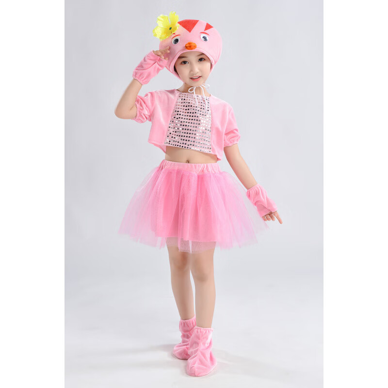 兰伶坊六一儿童节小鸡演出服萌鸡小队舞蹈服幼儿园表演服春夏秋冬服装 粉红色小鸡裙款套装 110 cm