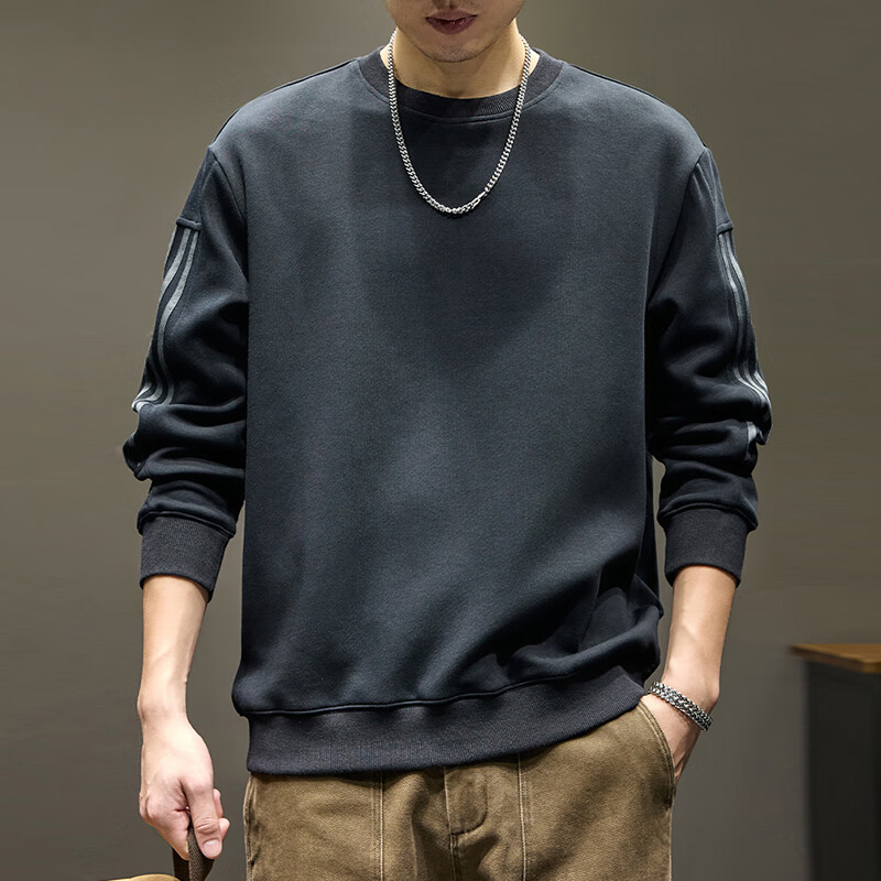 新百伦高端重磅卫衣男士秋冬新款圆领长袖t恤加绒加厚外套男内搭打底衫 1334黑色 常规 XL 码【合适145-160斤】