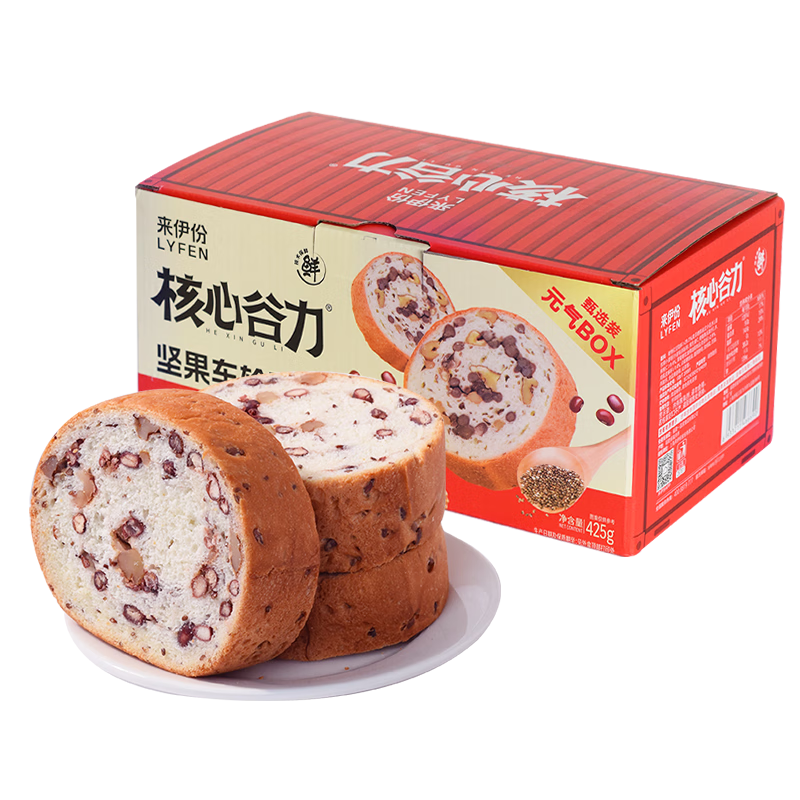 来伊份奇亚籽坚果车轮面包425g早餐大列巴面包吐司欧包代餐休闲零食