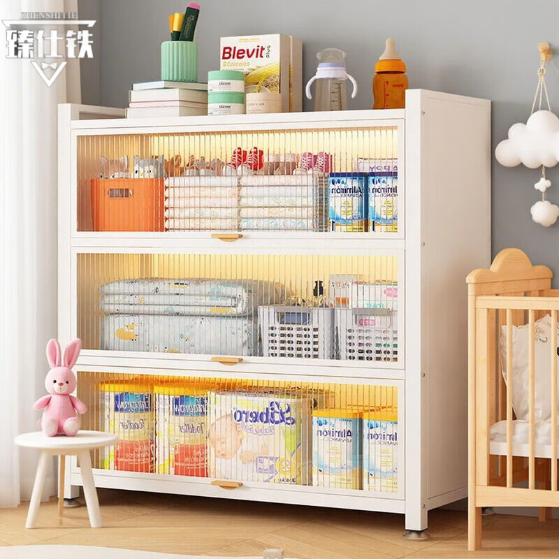 臻仕铁婴儿喂养台钢制多功能储物柜宝宝用品落地防尘收纳柜上翻门储物柜 【特厚材质】四层长80宽35高112 京东折扣/优惠券