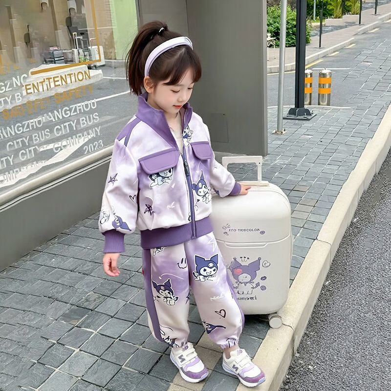 G.duck小黄鸭女童库洛米套装25春秋季开衫洋气运动小女孩宝宝秋装两件套 粉色【套装】 140 码建议身高130-140cm