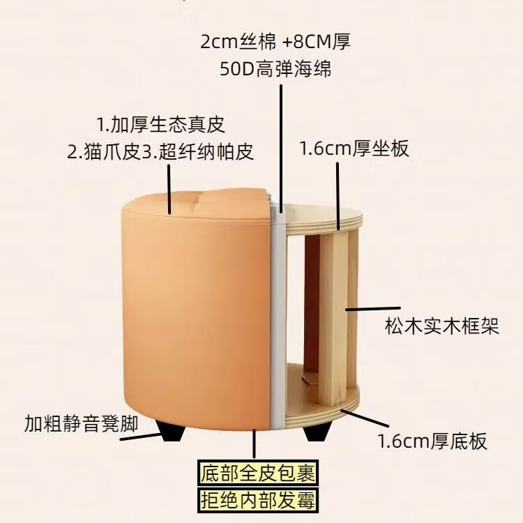 客厅真皮软包凳子家用换鞋凳茶几凳沙发凳皮墩方凳妆凳小圆凳矮凳 米白色30*30*30cm【特小号圆】适合茶几凳 加厚2.2mm小牛生态真皮+实木框架+8cm厚50D高密度海绵