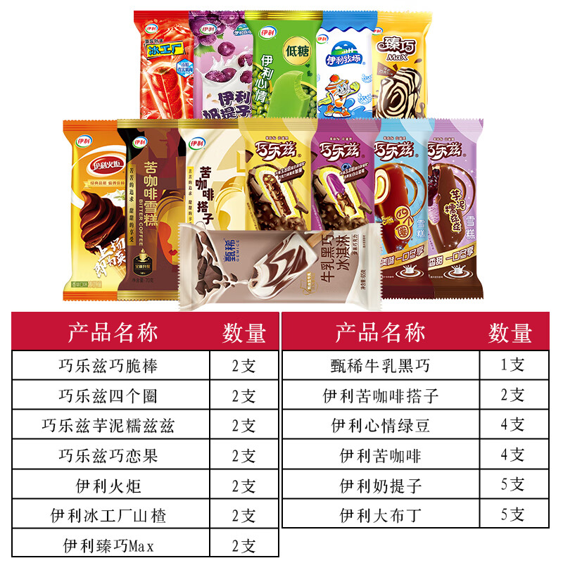 伊利【35支组合】伊利巧乐兹冰淇淋甄稀棒草莓冰工厂棒冰雪糕整箱批发 35支雪糕组合（口味见图）