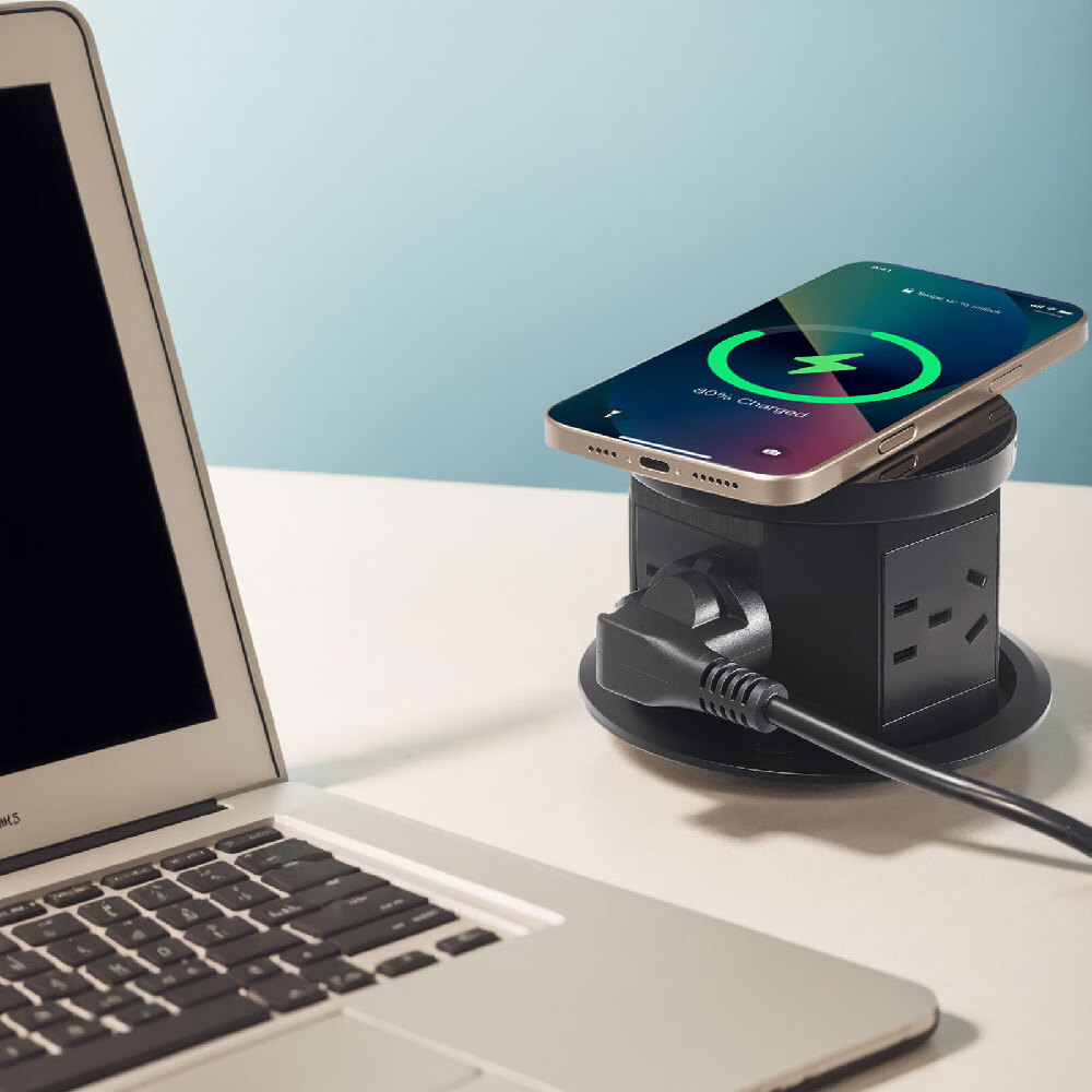 卡西尼嵌入式无线充气动智能升降插座会议室隐藏式多功能插排插厨房岛台 玛瑙黑】无线充+3面5孔+USB A+C