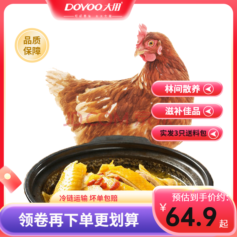 大用 雞肉生鮮滋補營(yíng)養燉湯食材 農家散養土雞整只裝五谷喂養 三黃雞850g