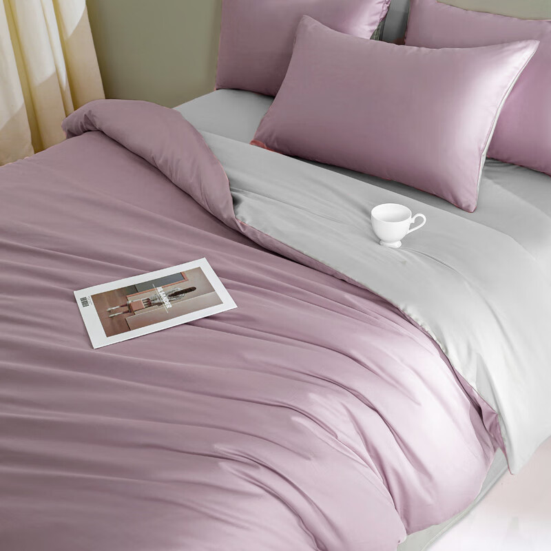 AIDLI 床上四件套纯棉A类100支贡缎新疆长绒棉双人全棉酒店裸睡套件 浅芋色-奶灰 1.5/1.8m床 床单款 被套200*230cm