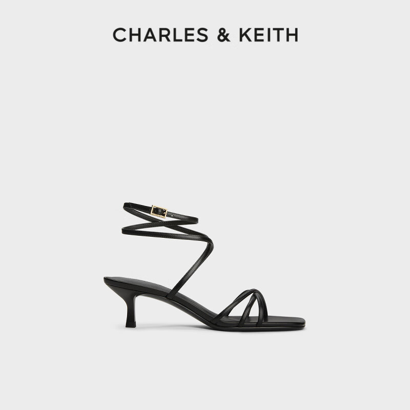 CHARLES&KEITH25夏1-60361565綁帶涼鞋高跟鞋 Black黑色 34