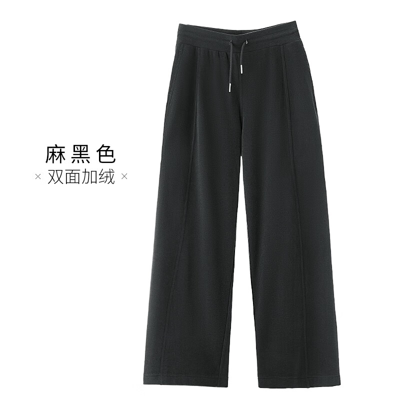 千奈美德绒秋冬女士休闲保暖裤家居裤 麻黑色 L (165/72A)