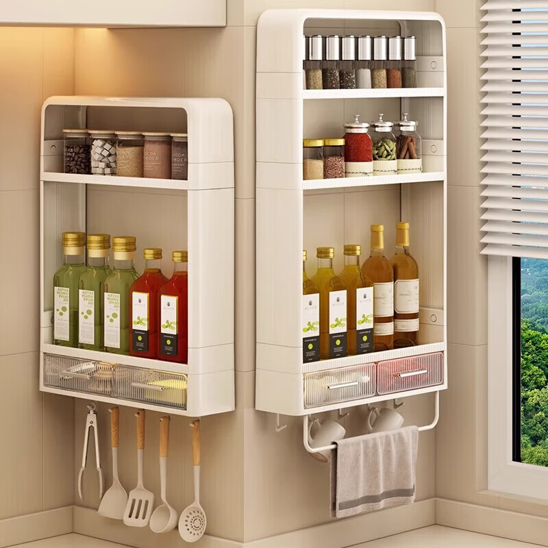 加度厨房置物架多功能调味罐收纳盒调料品油盐酱醋收纳架壁挂式免打孔