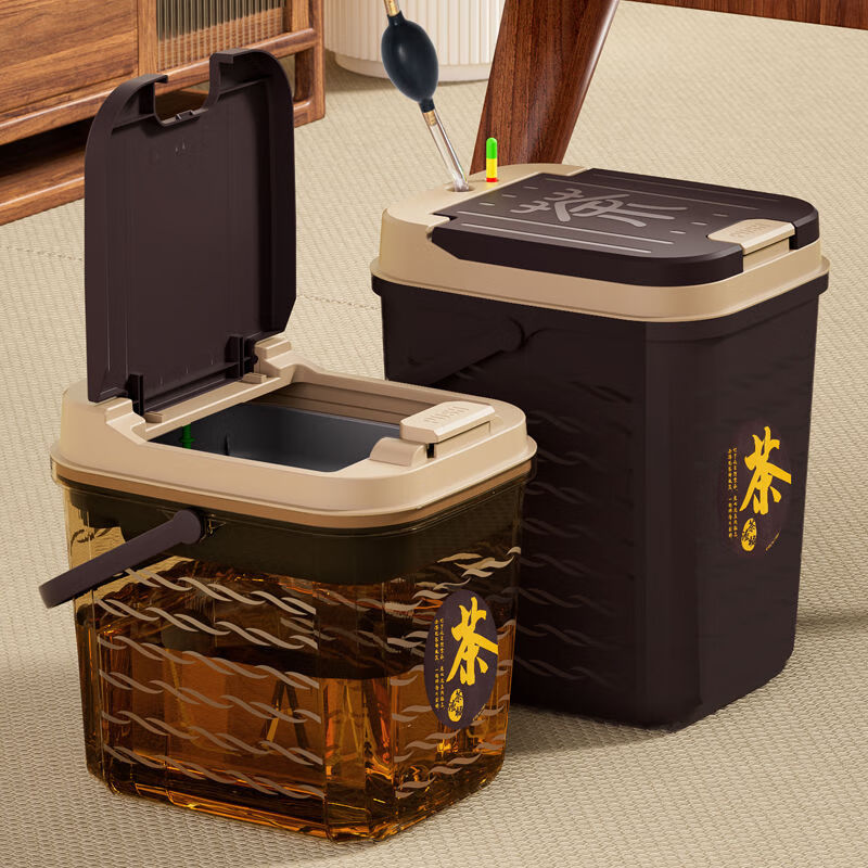 泰禧阁茶桌水桶茶桶茶渣家用干湿茶水透明茶具茶台垃圾桶配件分离过滤 小号【5L-琥珀茶】 桶+提示浮球