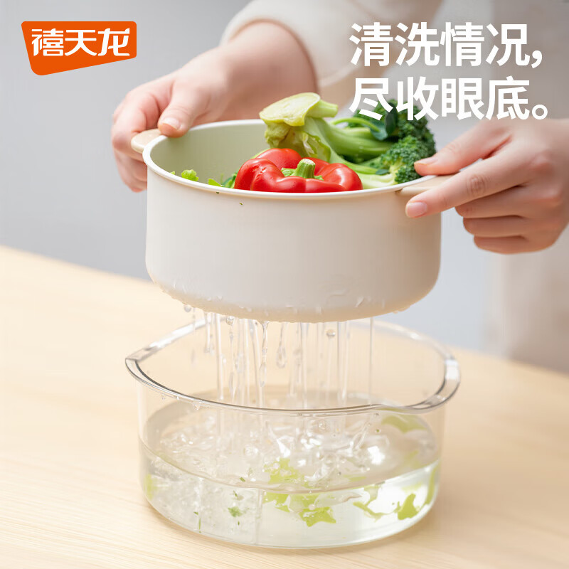 禧天龙厨房沥水洗菜篮圆形双层（抗菌款）