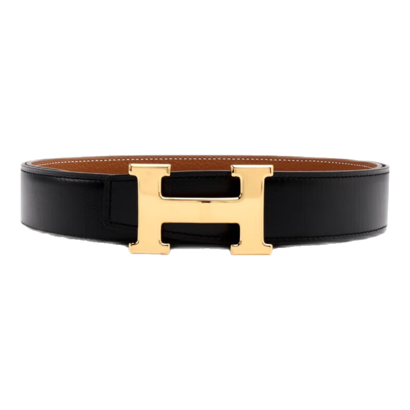 愛馬仕(HERMES)男士【熱銷】H皮帶扣黑雙面32毫米寬牛皮腰帶送男友老公禮物 金色扣 黑色/金色 95碼適合2.6-2.8尺腰圍33-35碼褲