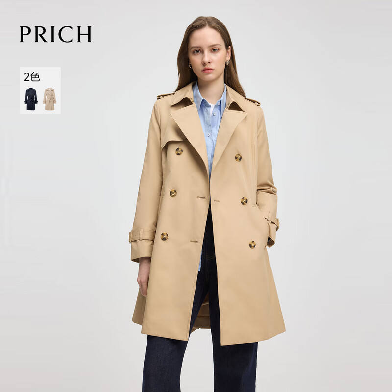 PRICH复古双排扣风衣春夏款斜纹挺括通勤修身轻薄外套 35米白色932N M 165