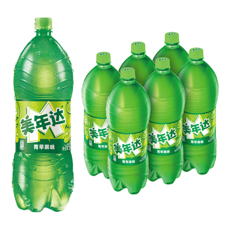 百事可樂美年達 Mirinda 青蘋果味汽水碳酸飲料2L*6大瓶 家庭聚會分享裝
