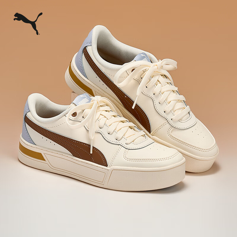 彪马（PUMA）小白鞋|增高厚底网球板鞋女冬运动休闲鞋SKYE 374764 米白色-棕色-天空蓝-30 37