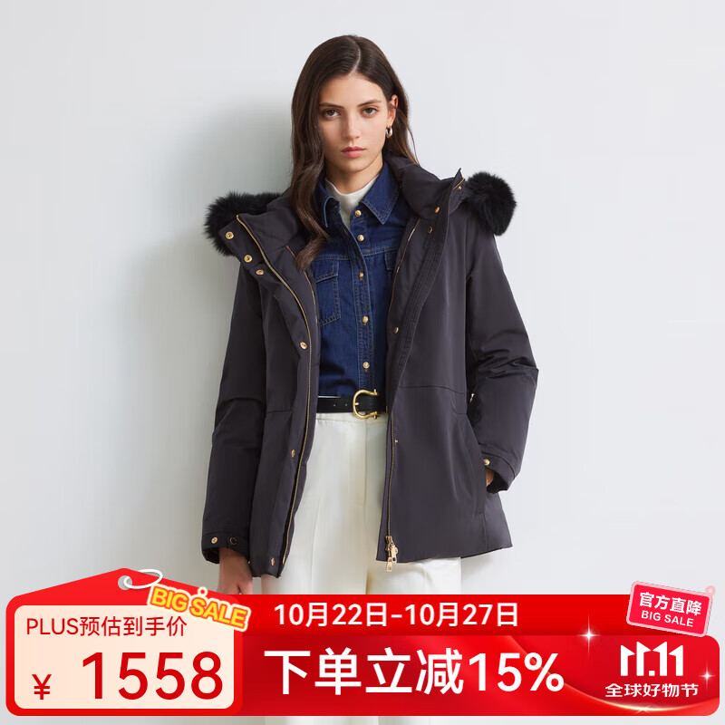 Scofield【90%鹅绒】女装滑雪连帽羽绒服可拆卸毛领2025冬季新品 黑色 M 165
