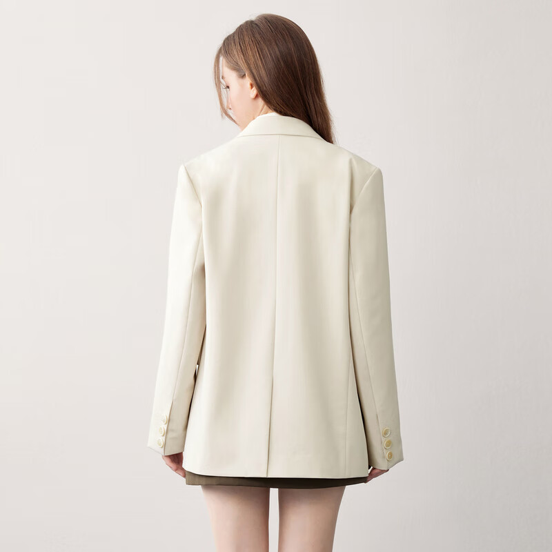 乐町韩系学院风口袋蝴蝶结休闲宽松西装外套 米白(现货) XS