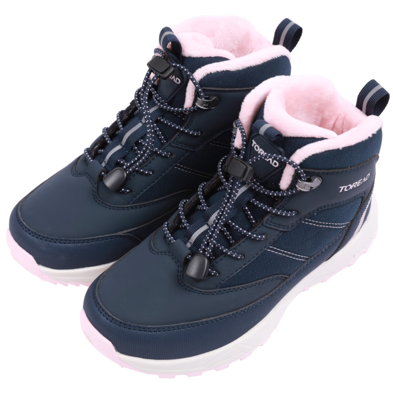 探路者(TOREAD)旗艦 兒童運動鞋男女中大童鞋秋冬季款冬靴徒步鞋子 藏藍粉色 36