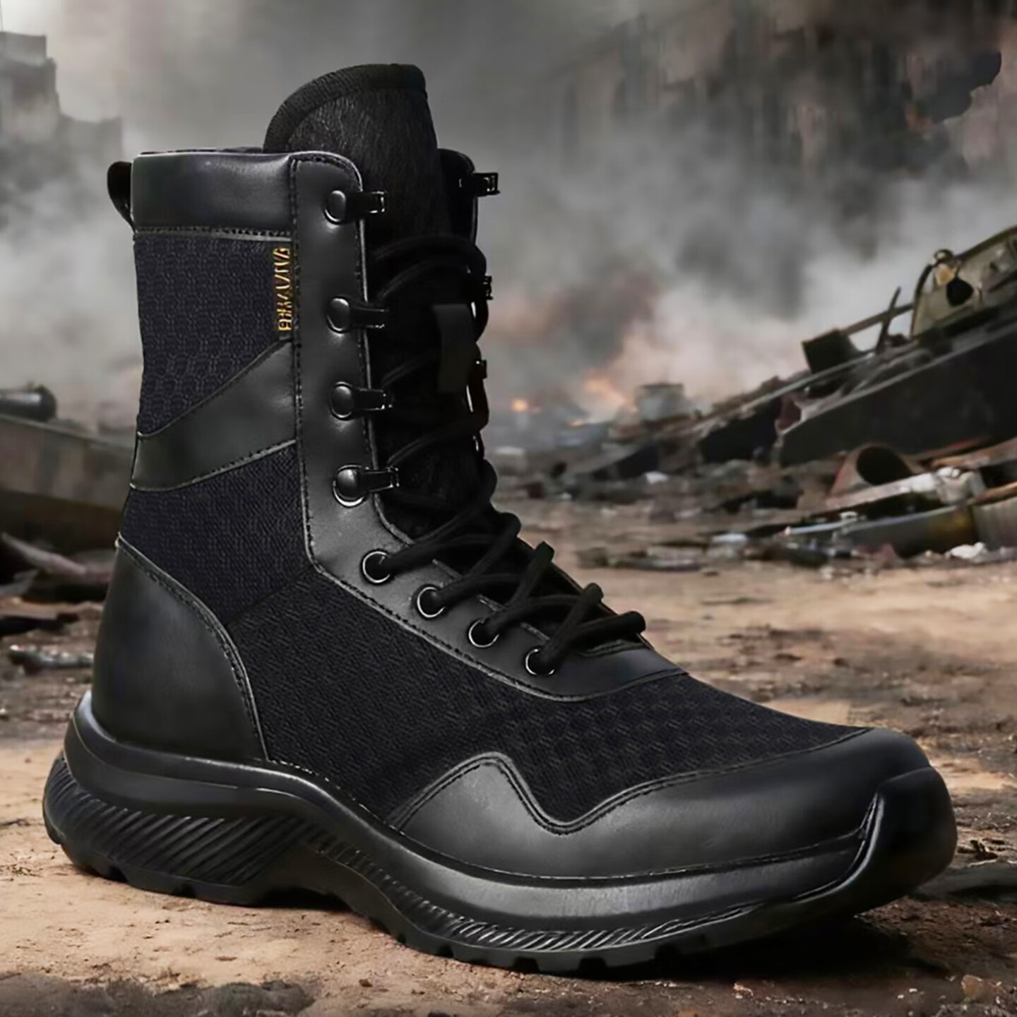 悍刺春秋加厚帆布作战靴男拉链网眼透气作训靴保安靴黑色超轻作战训靴
