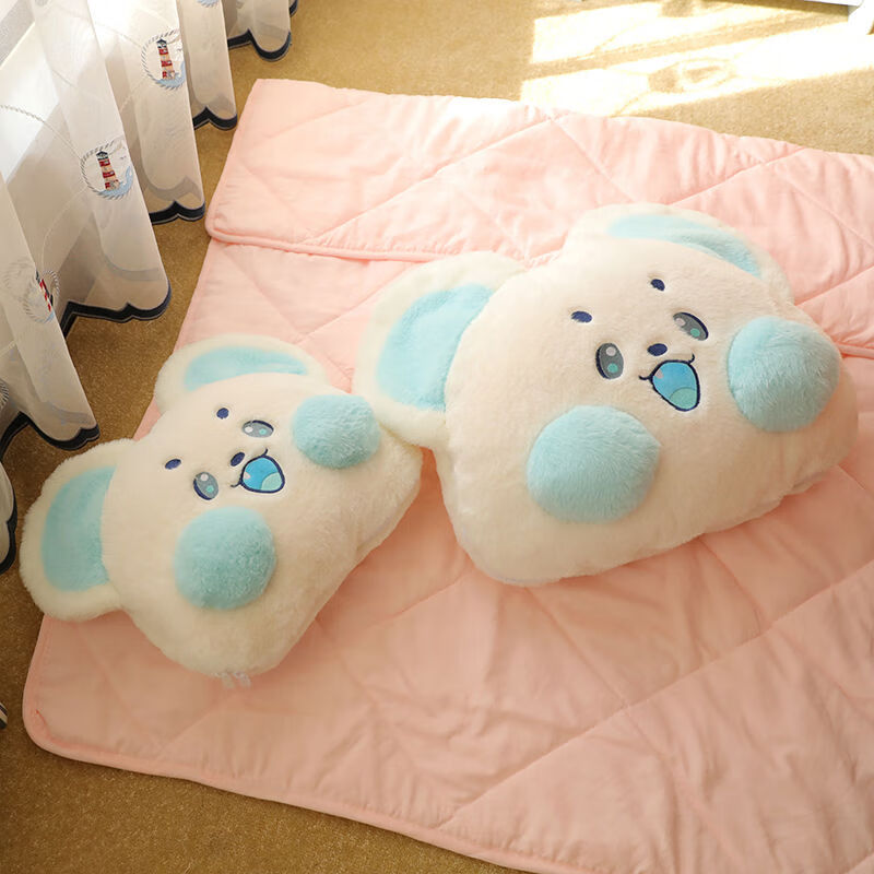 山头林村冬季加厚抱枕被子两用二合一折叠汽车载枕头被办公室午睡毯子靠枕 抹茶-萌鼠 大号抱枕55*45cm展开被子1点5*1点8米