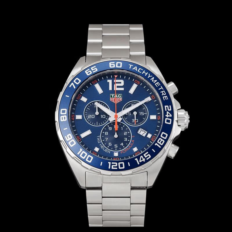 泰格豪雅手表男Formula 1計時(shí)碼表石英表43mm藍盤(pán)不銹鋼帶商務(wù)休閑CAZ1014 Blau