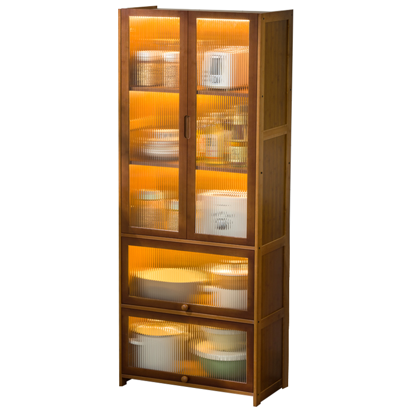 木马人带门厨房置物架多层落地调料架锅碗架家用储物收纳架客厅零食架夹缝柜厨具调味品餐边柜红酒杯架 【长虹双门】茶色-二层65长(加深宽度32cm)