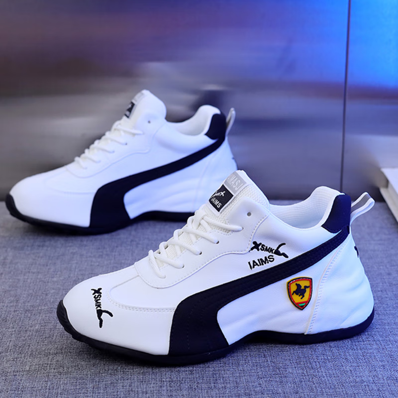 轻奢男鞋秋冬季皮面运动鞋男百搭老爹鞋男休闲鞋子男士软底增高鞋 黑金色 42