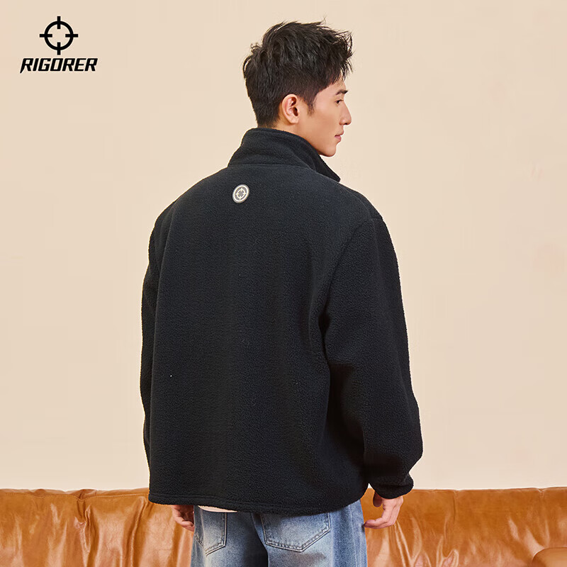 准者防风摇粒绒外套男子春季新款户外运动保暖宽松撞色抓绒上衣 纯正黑 2XL (185)