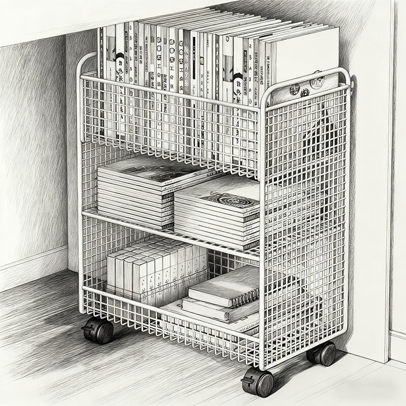 尔思家小推车置物架书桌下可移动多层学生书本收纳架客厅儿童玩具放置架 黑色三层带轮