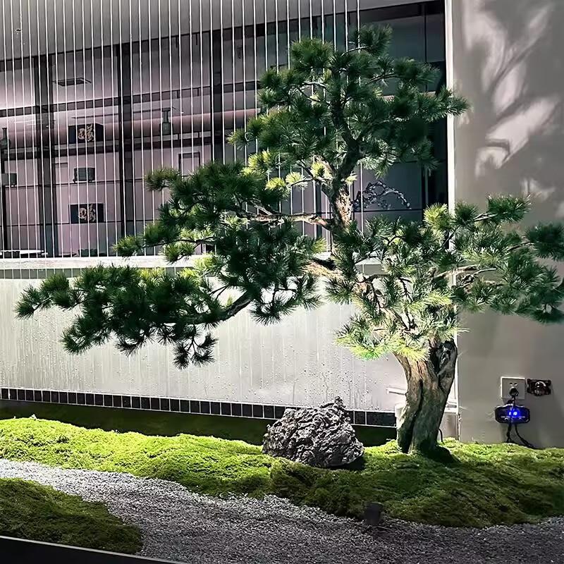 九叶草迎客松仿真树大型假树新中式造景室内外松树酒店橱窗装饰摆件绿植 1.5米高红松套餐
