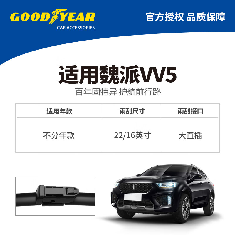 固特异(Goodyear)长城魏派VV5雨刮器片胶条无骨WEY汽车前雨刷器条22/16 1对