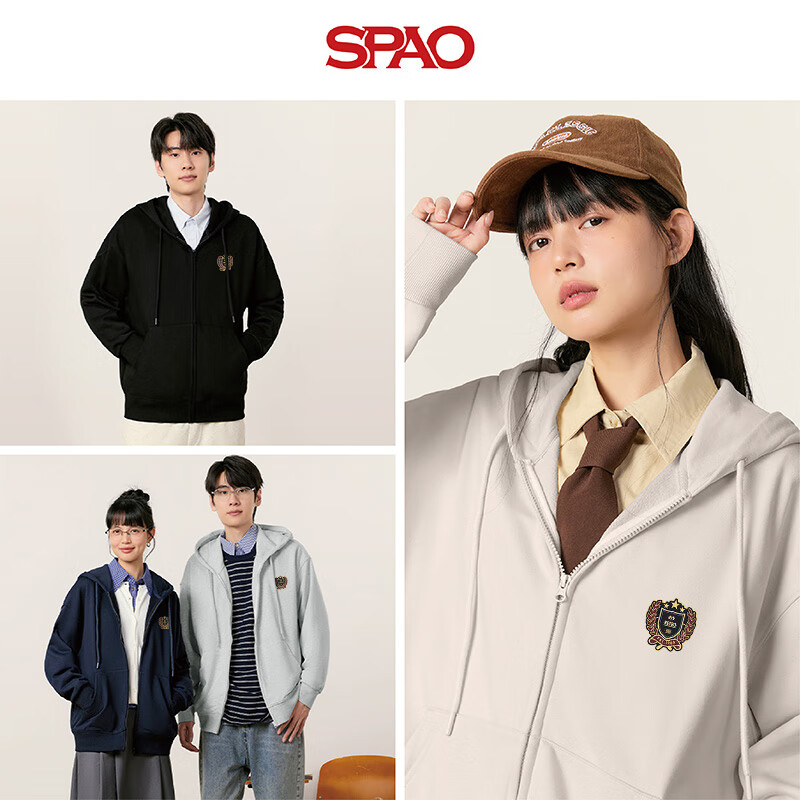 SPAO韩国同款连帽外套男女同款春秋季新款日系通勤风卫衣SPWY25SS08LD 藏青#SP复古徽章 XL