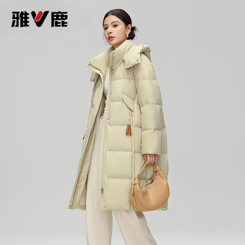 雅鹿中长款羽绒服女冬季2026新款设计感可拆卸帽防风保暖鸭绒加厚外套 星空黑 L (165) 【推荐125-145斤】