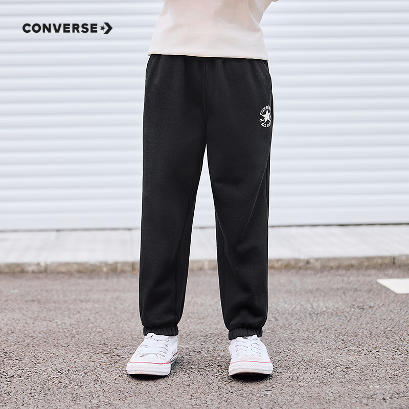 Converse匡威童装男童长裤2025新款中大童女童休闲运动裤百搭束脚卫裤 J052-正黑色【束脚裤】 150 /63 【建议身高140-152cm】