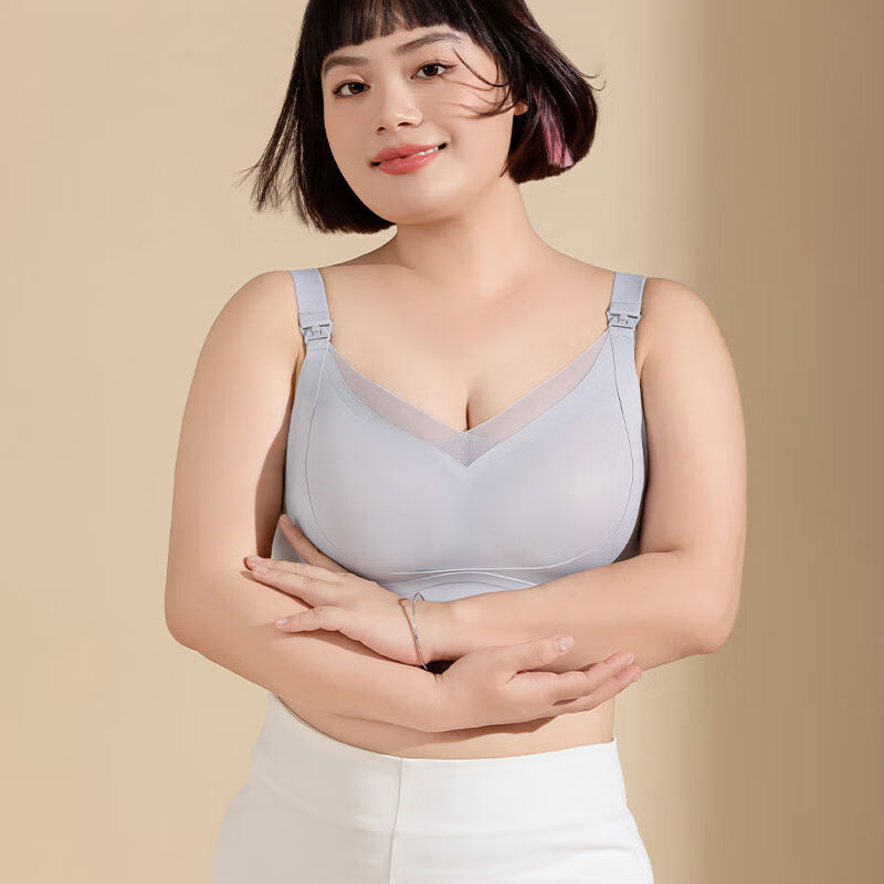 无痕大码大胸哺乳内衣防下垂聚拢产后孕妇产后喂奶专用全罩杯 8795灰 75BCD