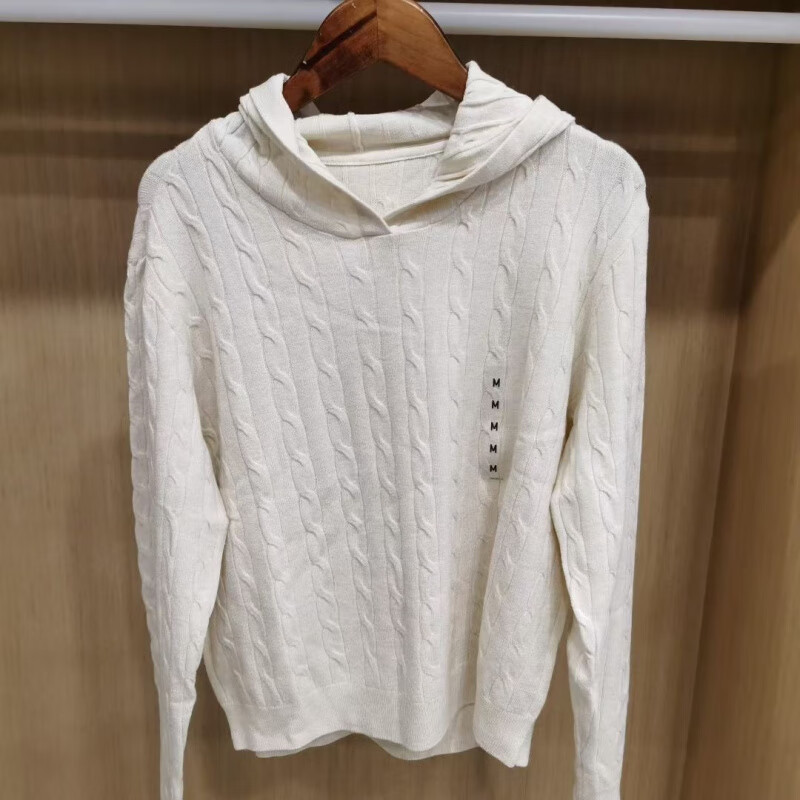 试衣间同款大厂日单女装可机洗纽花针织衫连帽套头衫毛衣25秋季新 乳白色 S