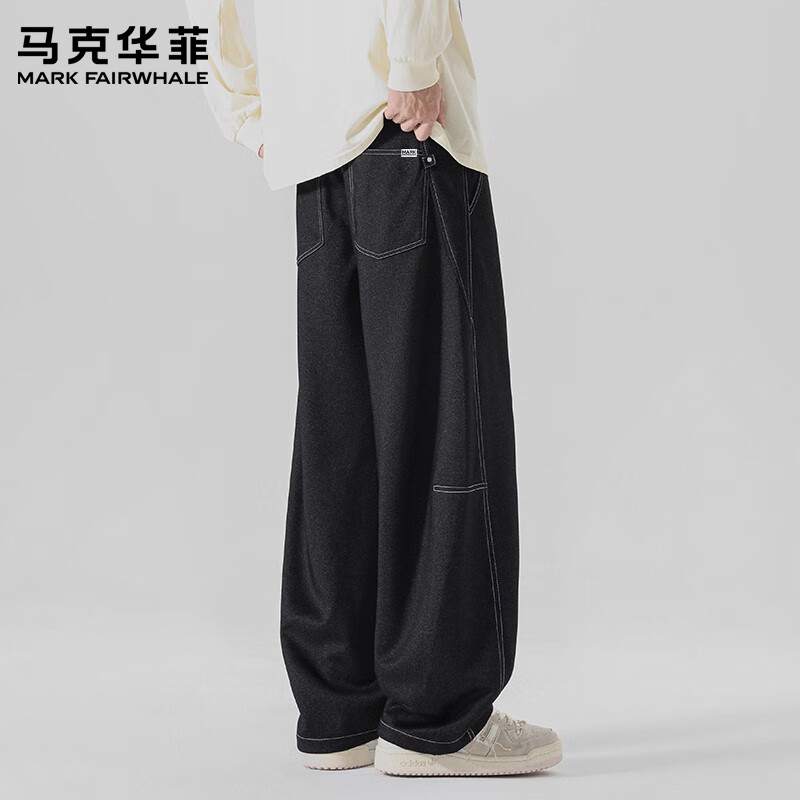 马克华菲(MARK FAIRWHALE)美式复古弯刀休闲裤男士2026秋秋新款潮牌明线设计宽松长裤子男装 牛仔蓝色 【秋季新品】 2XL 【建议150-165斤】