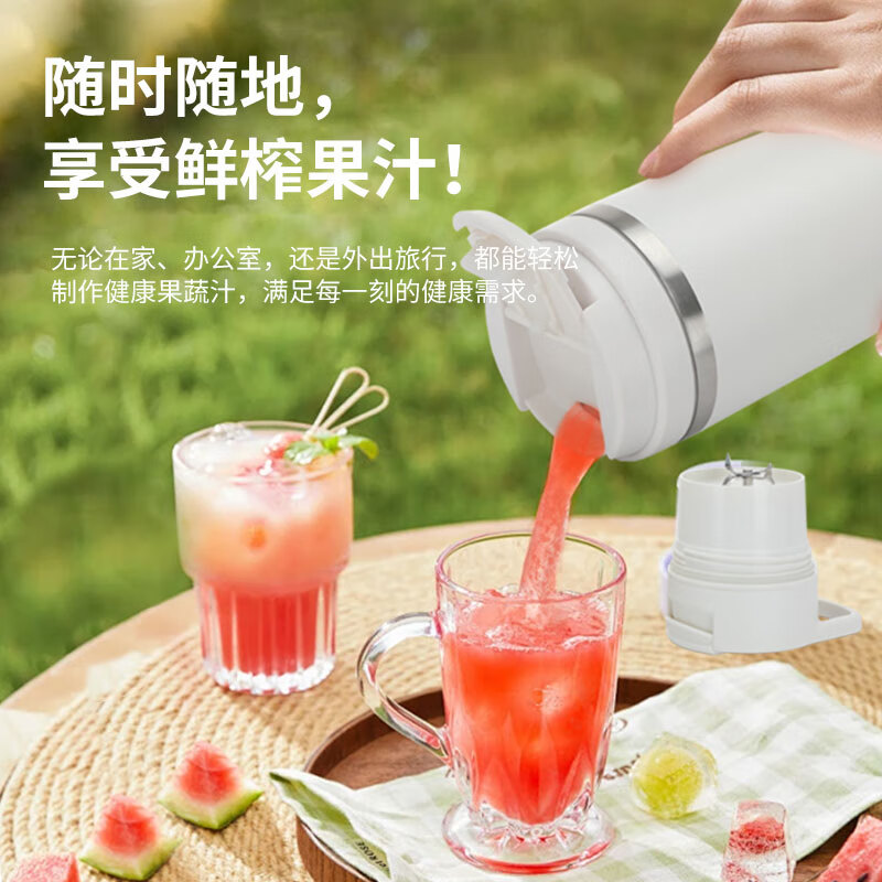 闲适生活便携式不锈钢榨汁机小型水杯一体家用无线榨汁杯 多功能果蔬原汁榨汁桶 薄荷绿【送收纳杯】