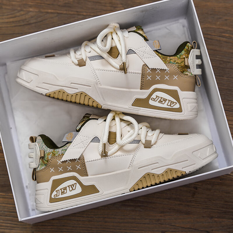 真维斯（Jeanswest）男鞋休闲鞋子男士厚底增高运动板鞋面包鞋 米绿 39