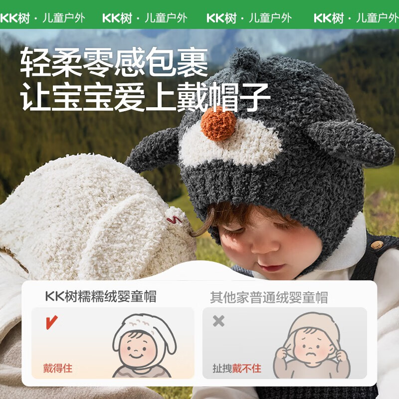 KocotreeKK树宝宝帽子秋冬男童女孩幼儿护耳帽A类婴儿套头帽25新款冬帽 麋鹿呦呦2.0 M：建议头围44-48cm，1-2岁