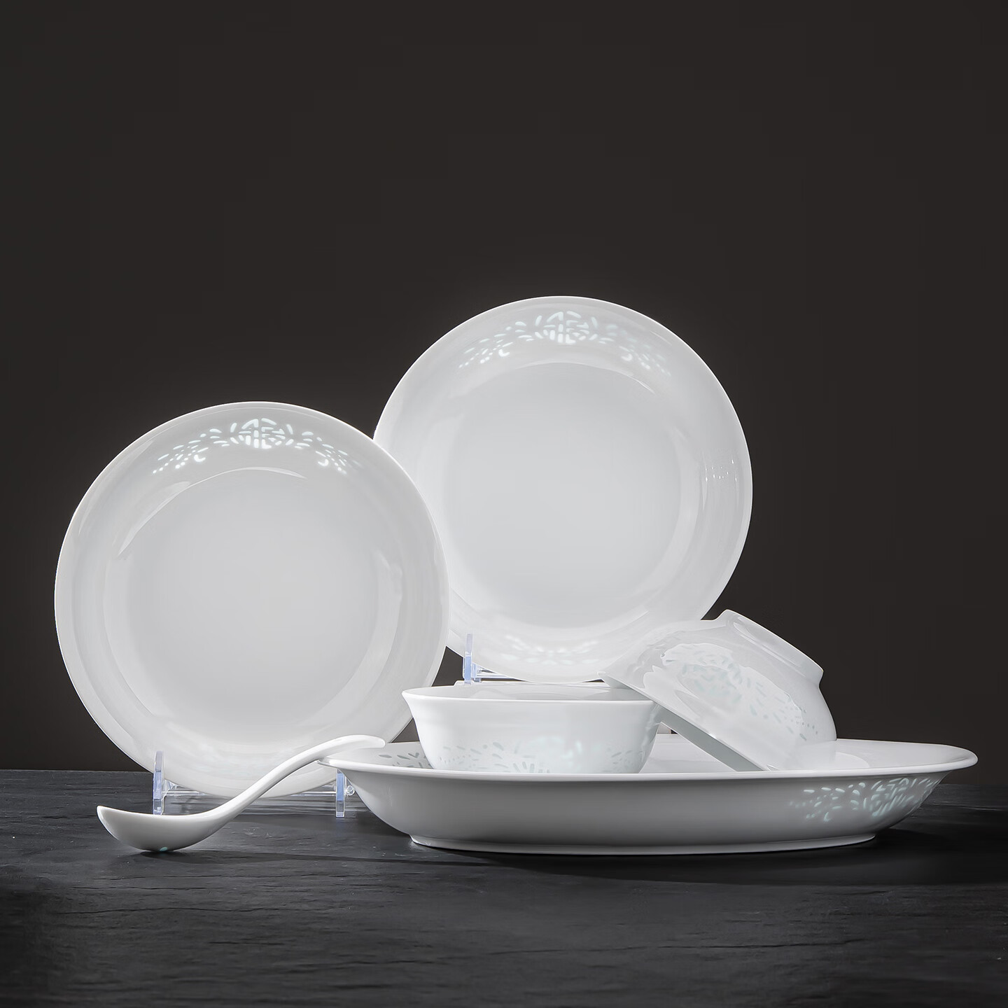 韵之和陶瓷米饭碗家用景德镇玲珑瓷碗碟盘个人专用高颜值陶瓷碗筷餐具 玲珑福.4.75英寸饭碗