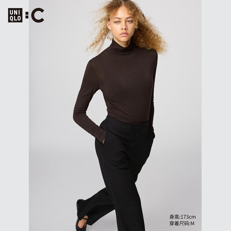 女装HEATTECH混纺高领T恤/长袖保暖衣秋衣25秋冬新款478954 38 深褐色 M 160/90/M