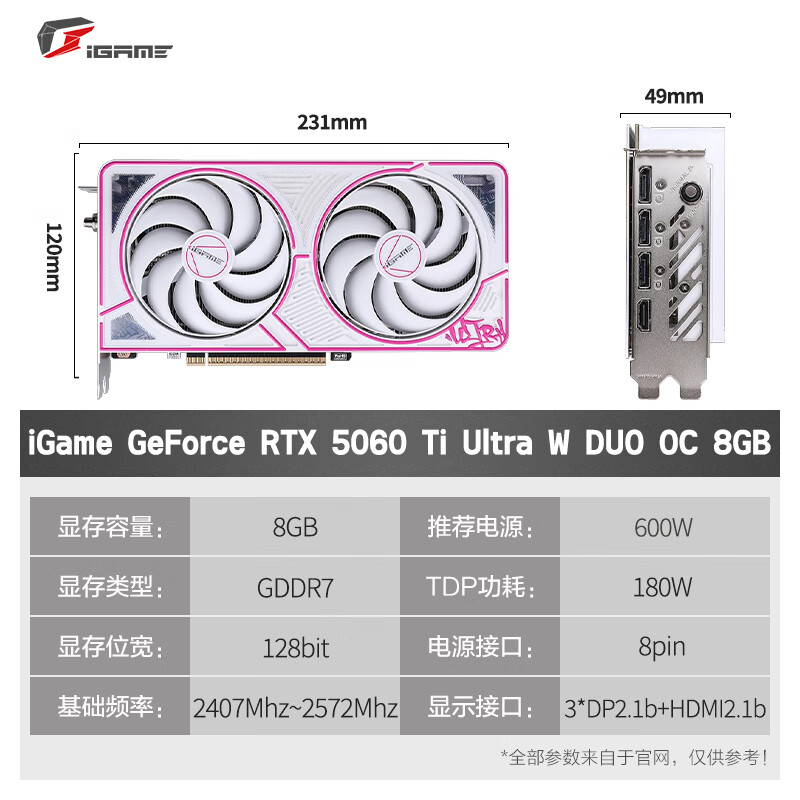 七彩虹(Colorful)iGame RTX 5060Ti Ultra W OC 战斧 8G 16G电脑设计电竞游戏显卡 【RTX 5060Ti 8G】U W DUO OC