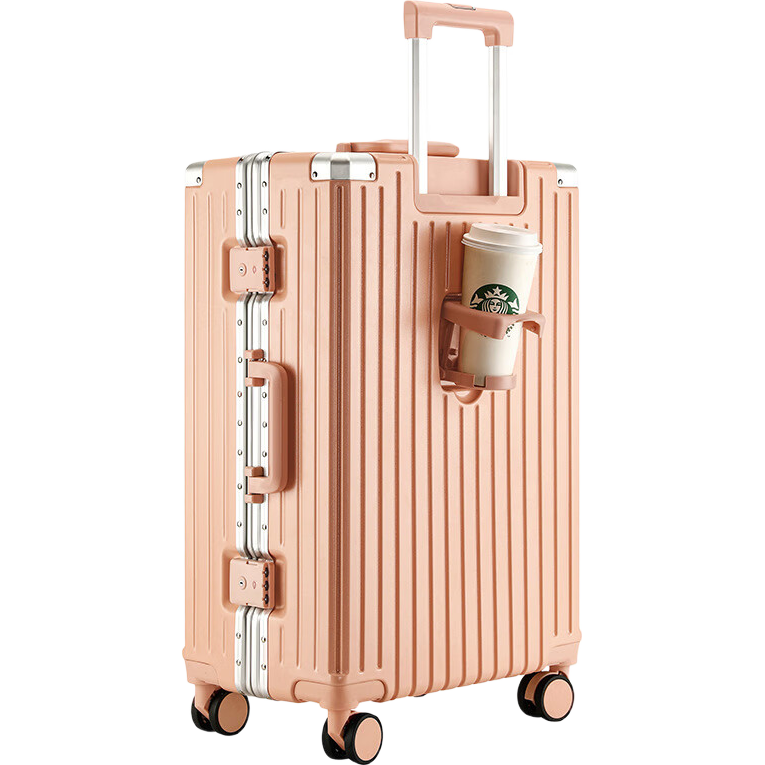 惠寻铝框行李箱大容量箱登机箱高颜拉杆箱学生男女密码箱旅行箱皮箱子 樱花粉【顺丰闪送/送货上门】 22英寸 单人短途旅行/出差