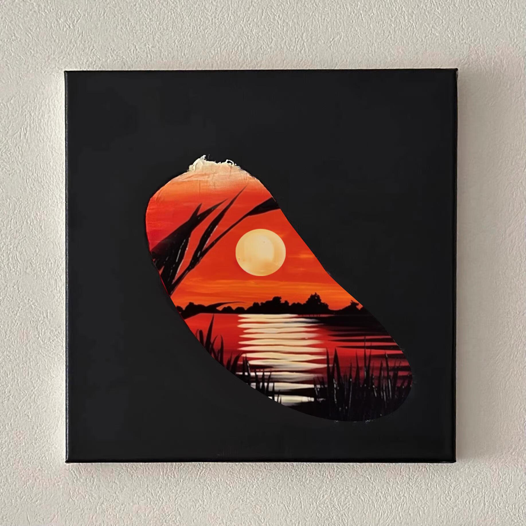 咏幻日落氛围感挂画画艺术饭厅装饰画画客厅民宿饭厅背景墙壁画画中古