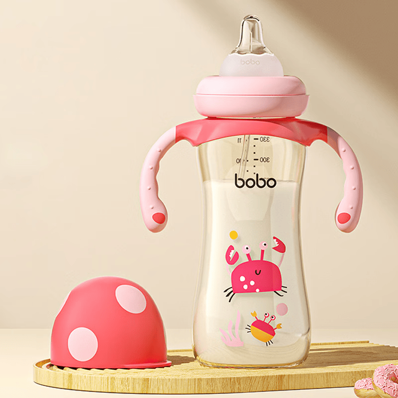 bobo宽口奶瓶新生儿吸管奶瓶婴儿6个月以上ppsu大宝宝奶瓶 红色 330ml带LL号【9-12月】