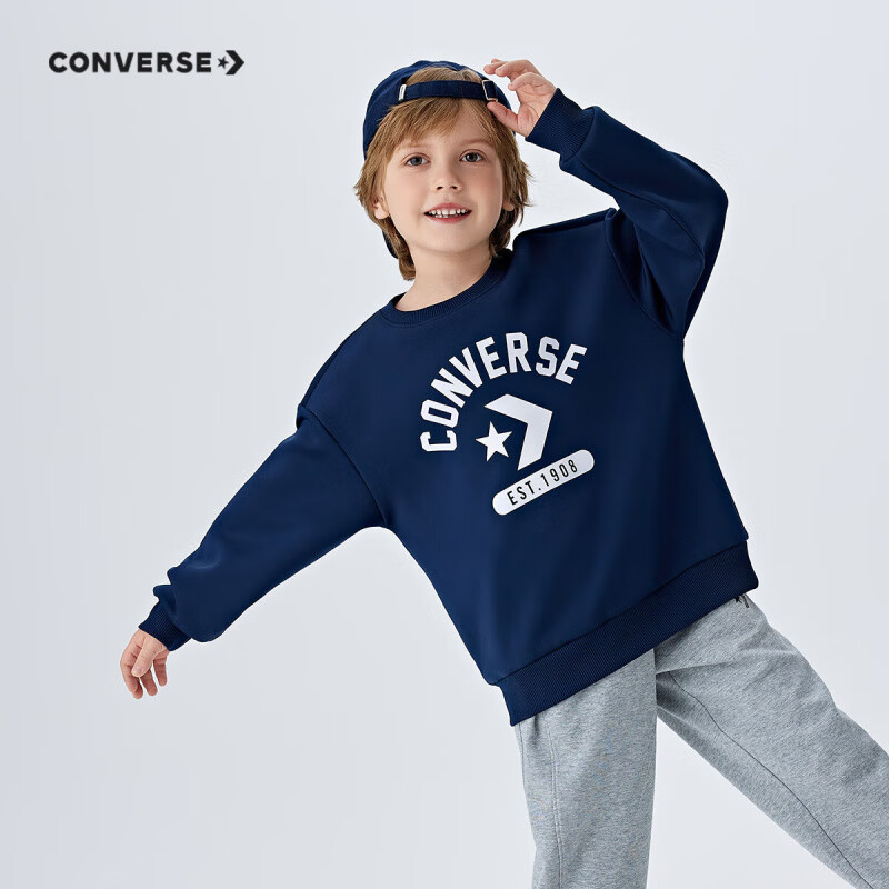 Converse匡威童装男童卫衣2025春季新款中大童休闲时尚打底衫百搭套头上衣 藏青蓝 160 /80 【建议身高158-170cm】