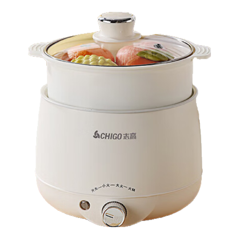 志高电煮锅电锅电炒锅多功能锅宿舍电煮锅1-2蒸煮一体 1.5L 黑色内胆+没有蒸笼