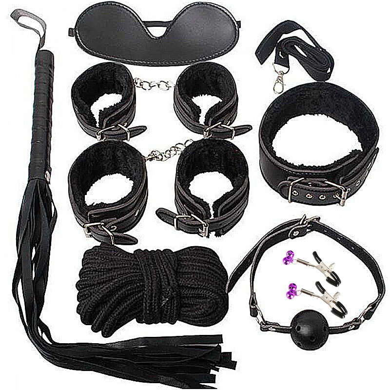 成人情趣变态性用品手靠脚铐捆绑绳子另类性玩具情趣套装 7件套黑色